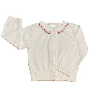 Janie and Jack Set The Table White Cardigan with Floral Embroidery 2T